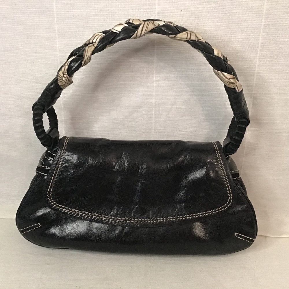 Francesco Biasia Elegant Vintage Leather Handbag Satchel w/ White Stitching,